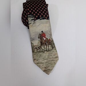 Vintage horse riding scene necktie for men paisley silk